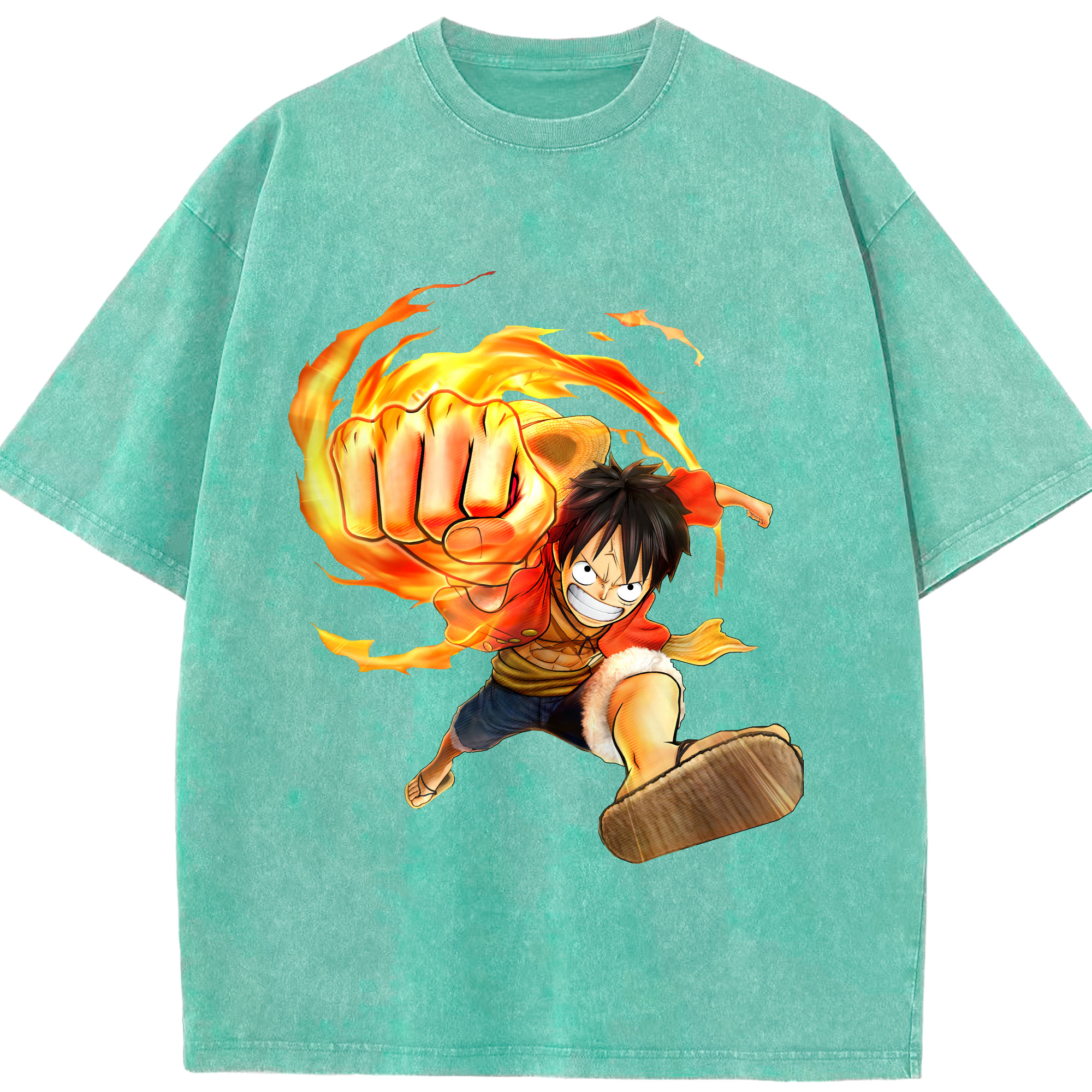 ワンピース モンキー・D・ルフィ ONE PIECE Monkey D. Luffy 綿100% ヴィンテージ風 半袖Tシャツ（フロントプリント）